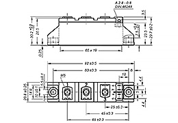 Двопозиційний тиристорний модуль MCC94-22IO1B креслення