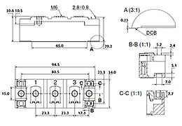 Двопозиційний тиристорний модуль MCC162-16IO1 креслення