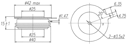 Розміри швидкодіючого тиристора КК300-(12...14)