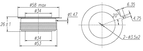 Розміри швидкодіючого тиристора КК500-(12...14)