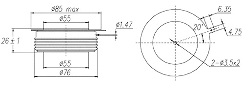 Розміри швидкодіючого тиристора КК1300-(8...18)