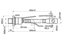 Розміри симістора, тріака ТС161-200-10 штирьовий з гнучким виводом